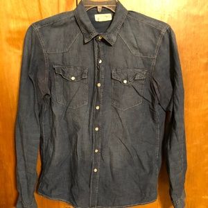 &Shirt Pearl Button Down Shirt Medium Denim